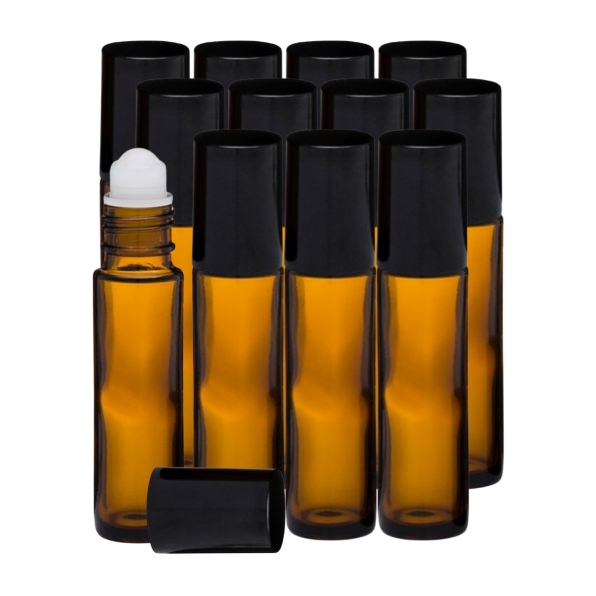10ml Empty Amber Glass Roller Bottles – Perfume Oil Vials with Black Roller Caps