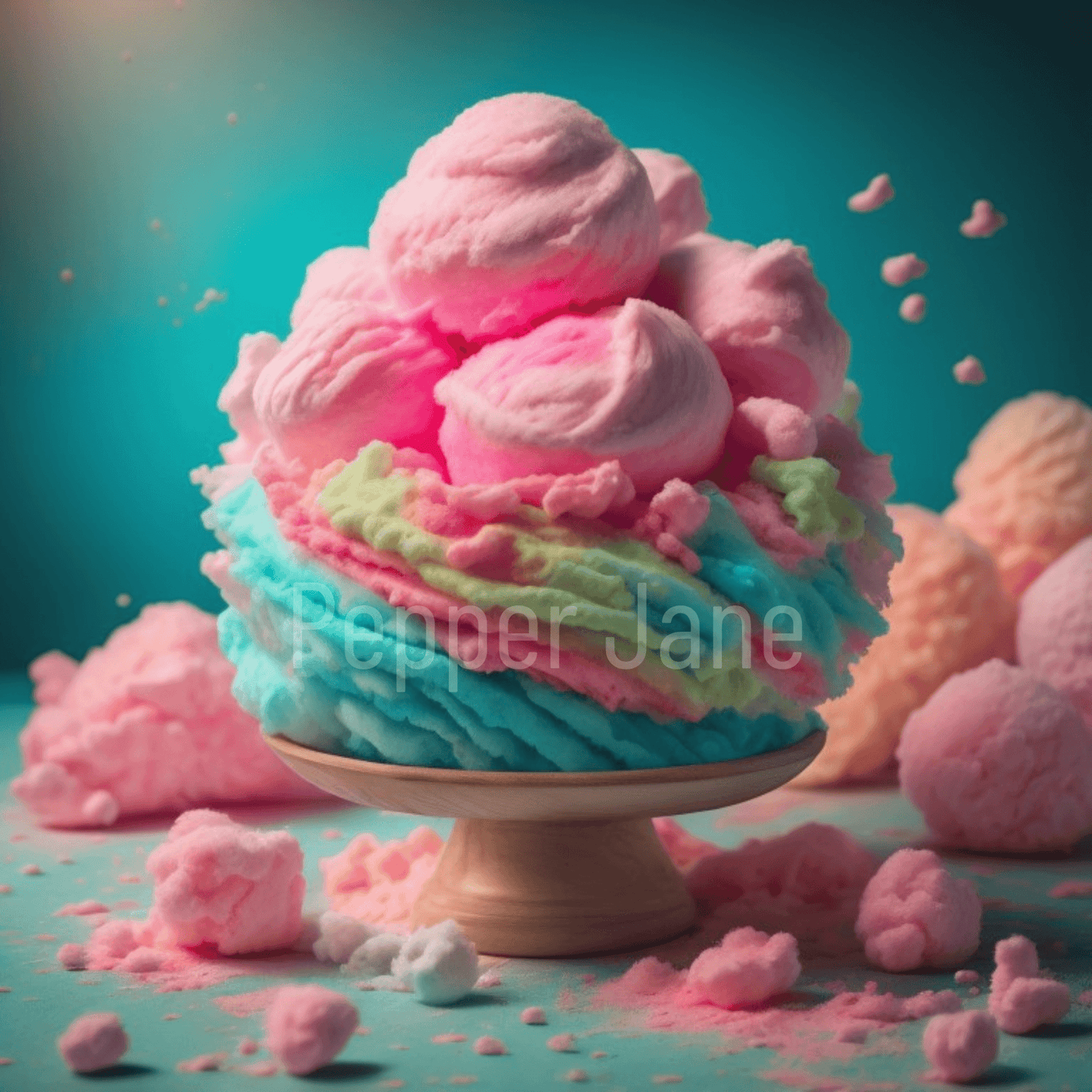 Pepper Jane's Cotton Candy Deluxe fragrance oil—captures the nostalgic scent of spun sugar and berries.