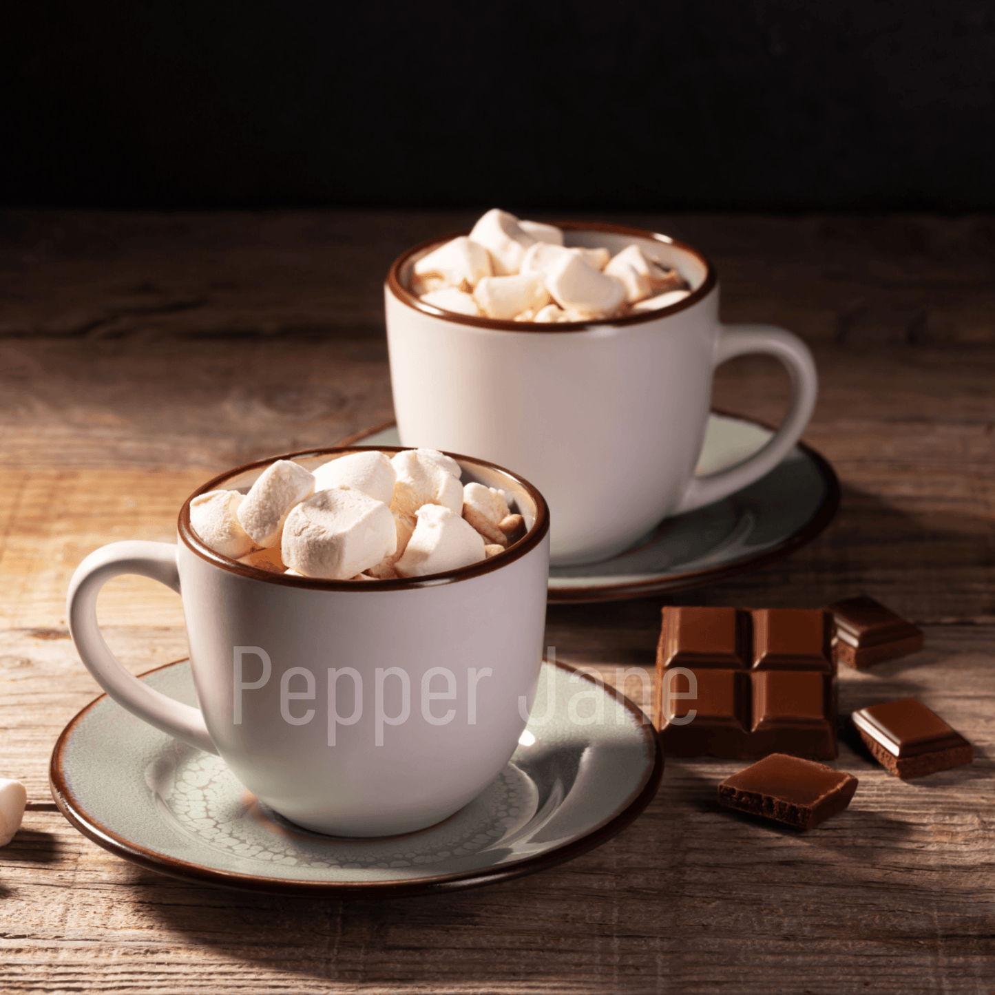 Pepper Jane’s Hot Cocoa Fragrance Oil—warm, creamy chocolate scent.”