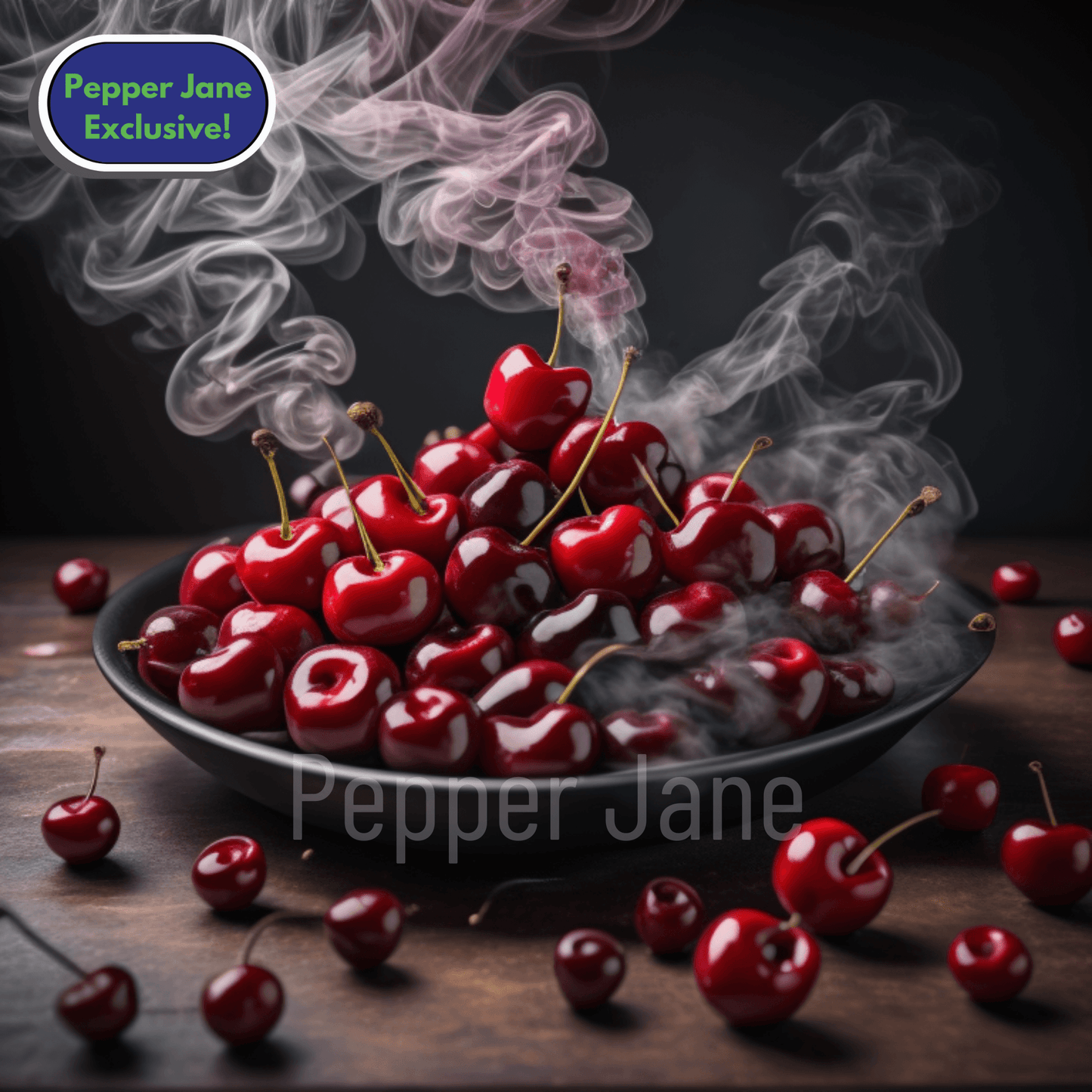 Smoked Cherry Seduction fragrance oil—black cherry, smoldering woods, vanilla, amber, and marshmallow musk.