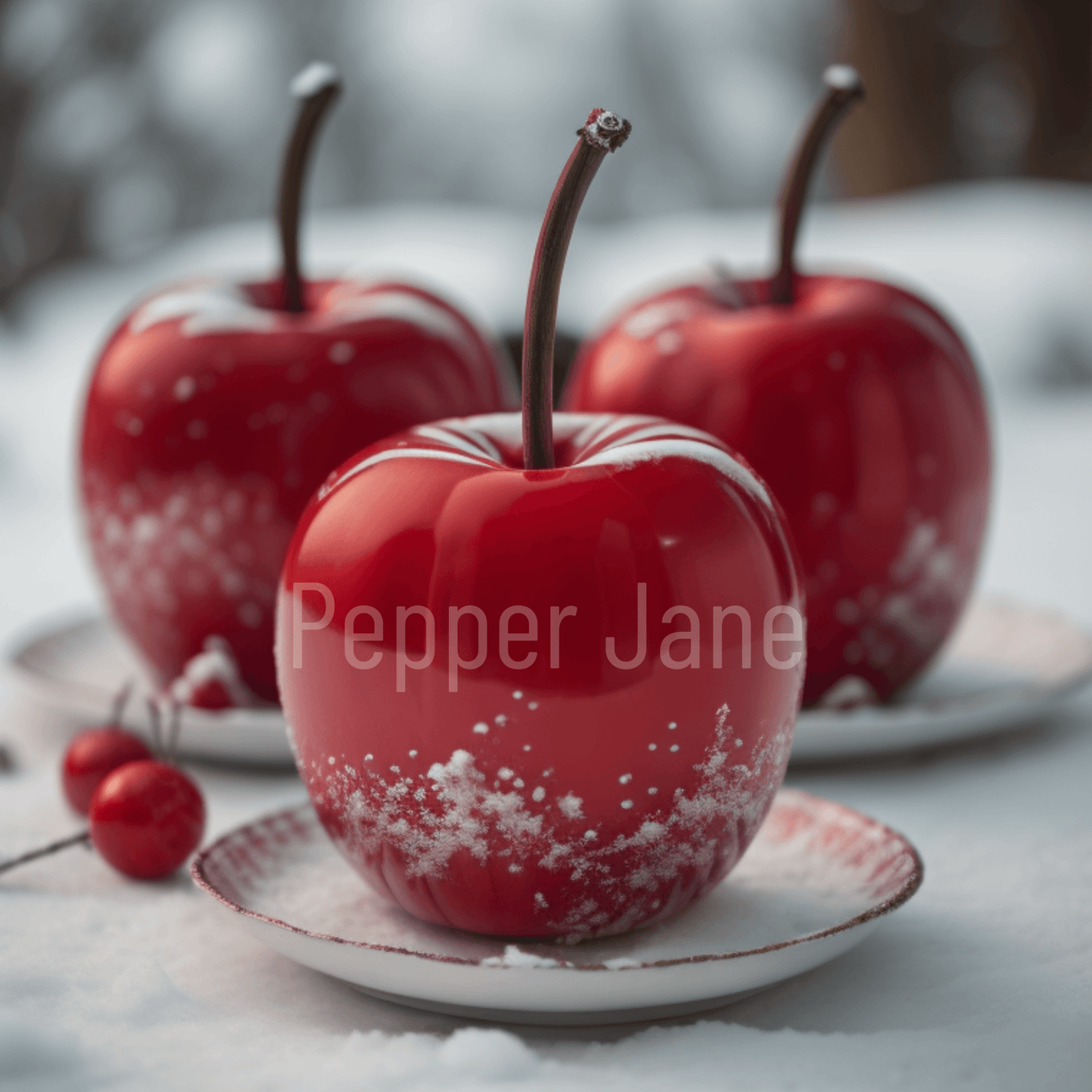 Sweet Winter Apple fragrance oil: crisp apples, rose petals, and sweet maple-cinnamon aroma. Winter Candy Apple.