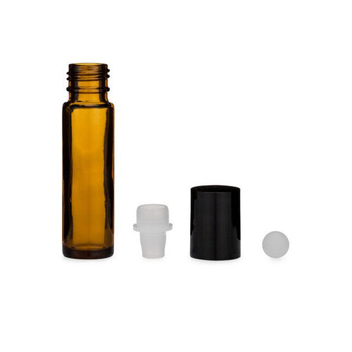 10ml Empty Amber Glass Roller Bottles – Perfume Oil Vials with Black Roller Caps