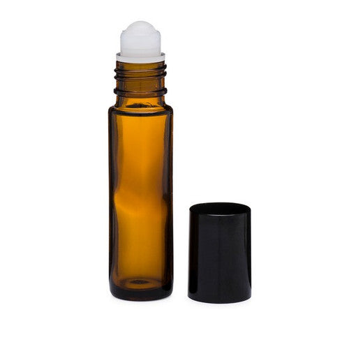 10ml Empty Amber Glass Roller Bottles – Perfume Oil Vials with Black Roller Caps
